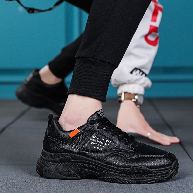 Dikke Zool Lederen Sneakers Mannen Zwart Beige Wit Sneakers Street Heren Schoenen Lederen Schoenen Man Casual Schoenen