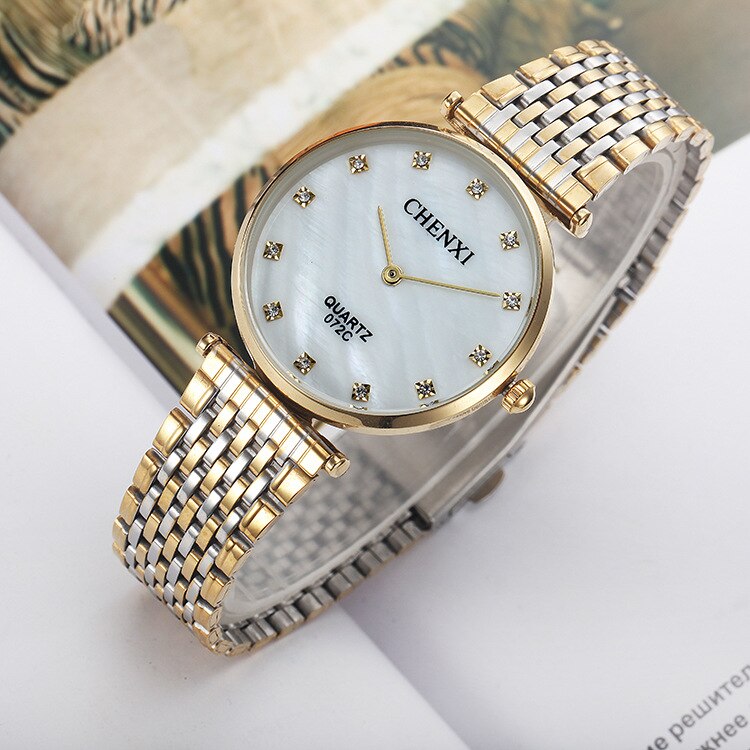 Chenxi Brand Casual Koppels Horloges Zakelijke Stijl Man Vrouw Goud Roestvrij Staal Waterdichte Quartz Charms Jurk