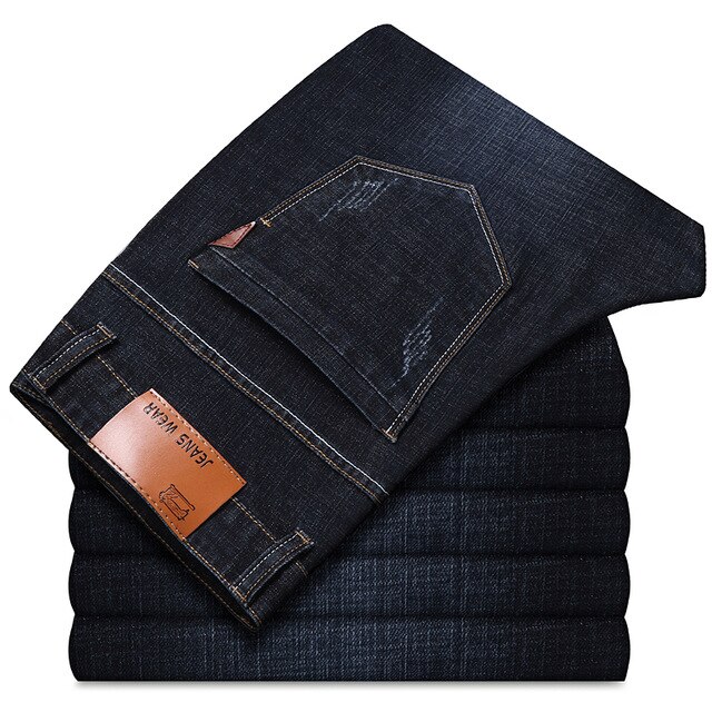 Mens Jeans Smart Casual Men Denim Pants Comfortable Jeans Pants Men Streetwear Straight Denim Trousers Blue Jeans: Black / 32