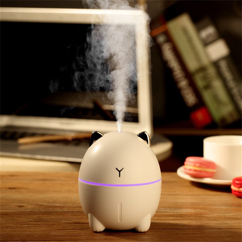 4 #200Ml Usb Luchtbevochtiger Aroma Diffuser Desktop Leuke Kat Water Mist Maker Nachtlampje Vocht Huishouden Kantoor luchtreiniger: Pink