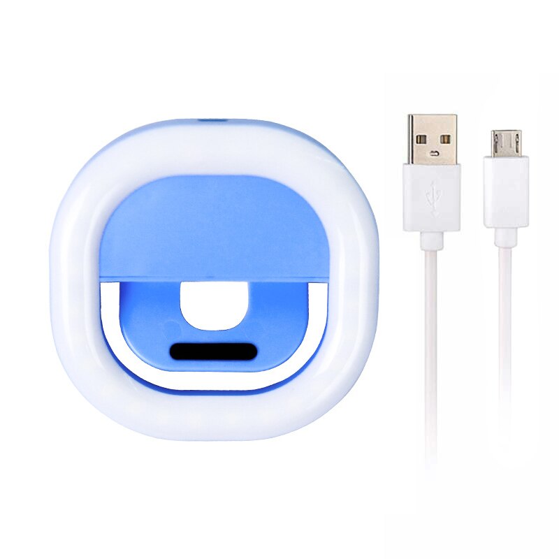Rovtop Oplaadbare Universele Selfie Led Ring Flash Light Draagbare Mobiele Telefoon Lensleds Selfie Lamp Lichtgevende Ring Clip: blue