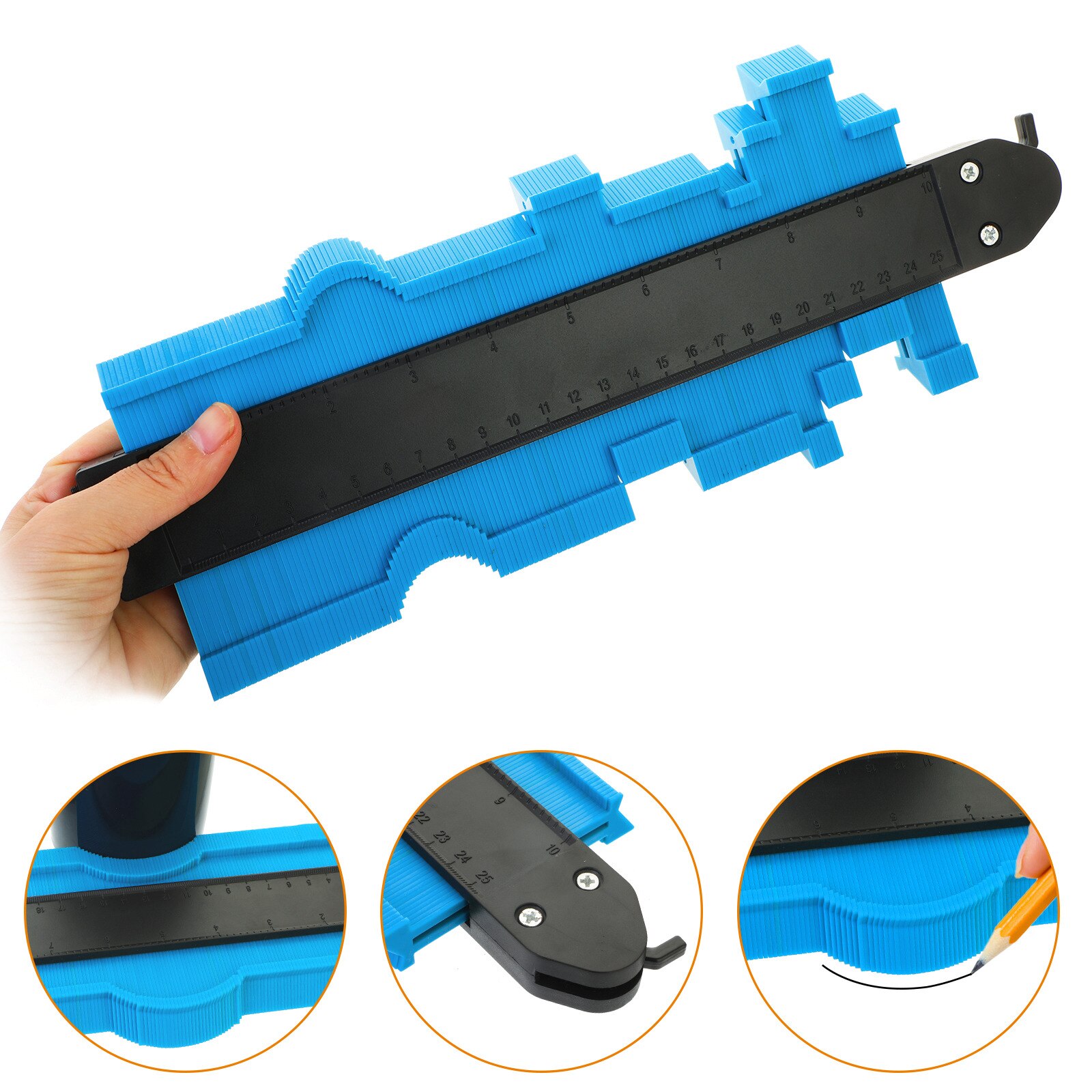 Shape Contour Gauge Duplicator Profile Measuring Tool Contour Duplication Gauge Contour Template Plastic Contour Copy Duplicator: 10inch Blue