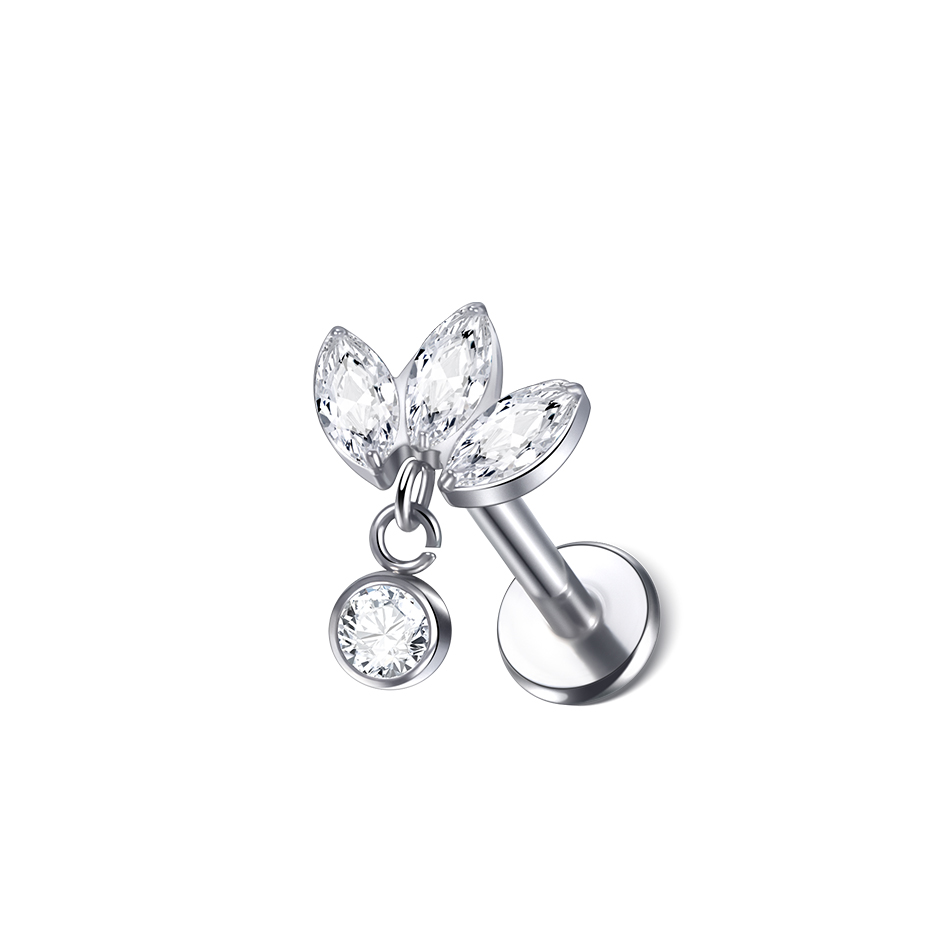 Pendientes de titanio para cartílago de la oreja, Piercings de rosca interna, perno de hélice oculto, cadena drapeada CZ, joyería con parte posterior plana, 16G, 1 ud./5 uds.