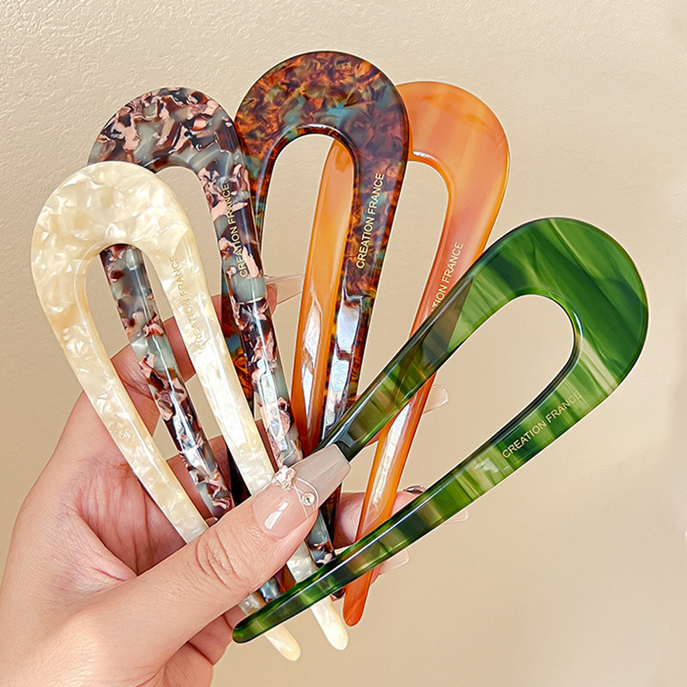 Horquillas simples en forma de U con estampado de leopardo, horquilla para el pelo geométrica de acetato para hacer moños, herramientas de peinado Vintage DIY para mujeres y niñas