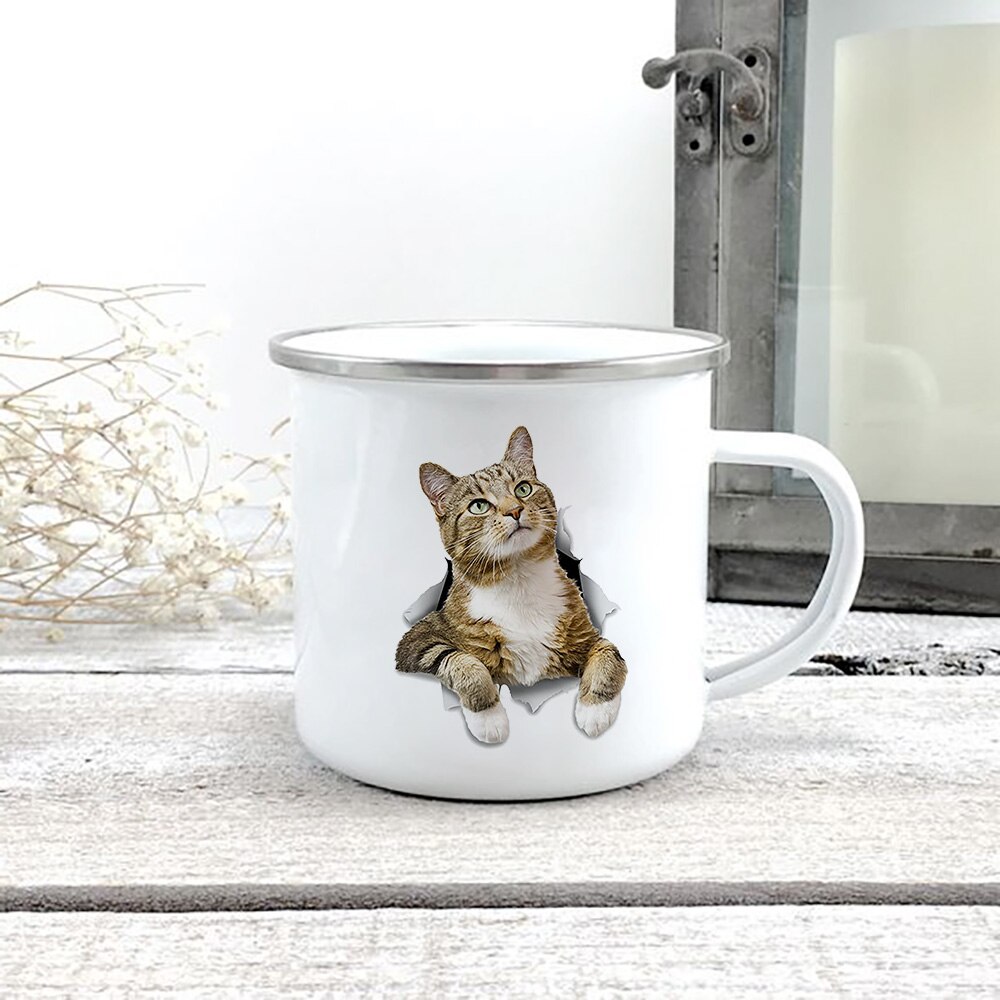 Kreative 3d Druck Katze Emaille Kaffee Tee Becher Hause Frühstück Nachtisch Milch Hafer Tassen mit Griff Wasser Becher für Liebe katze Menschen