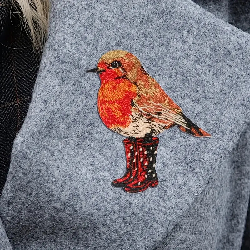 Parche bordado de pájaro bonito con botas, insignia de Animal natural, artesanal, parches para planchar para ropa, gorra, bolsa, chaqueta, sombrero de camionero, 1 ud.