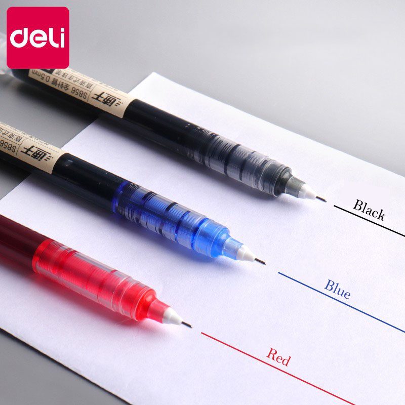 Deli-Juego de bolígrafos Rollerball, bolígrafos de Gel de tinta de secado rápido de 0,5mm, negro, azul y rojo, suministros de papelería, bolígrafo de firma de escritura para estudiantes, 6/10 Uds.