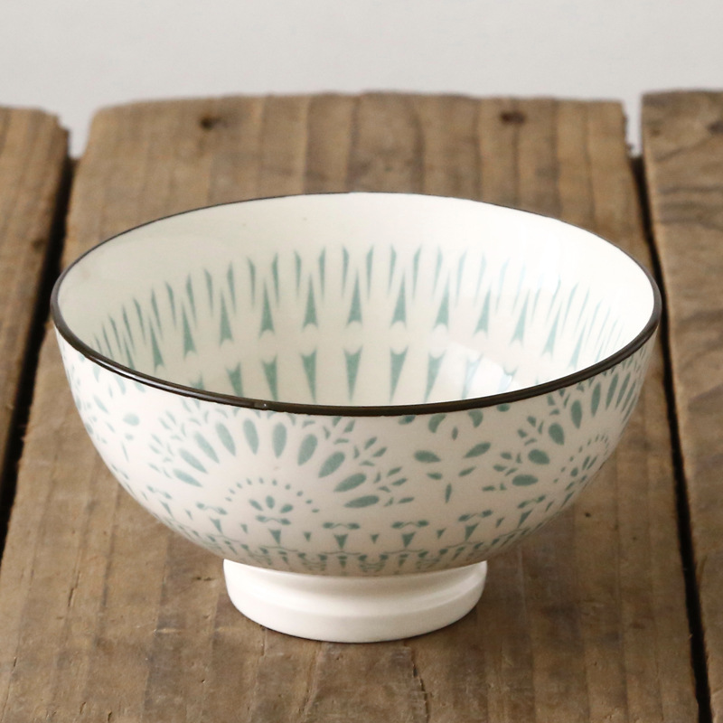 Nordic machine-printed under-glazed ceramic tableware Japanese 4.5-inch high-foot anti-scald soup bowl millet rice bowl: B-17