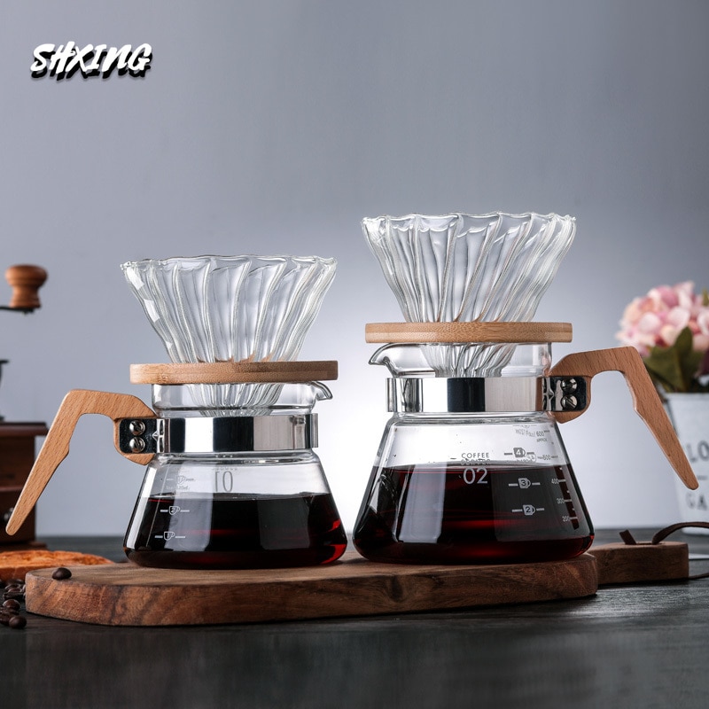 Shxing V60 Driedelige Set Giet Over Koffie Druppelaar Glas Server Koffie Pot Koffie Waterkoker Brouwer Barista Percolator Maker