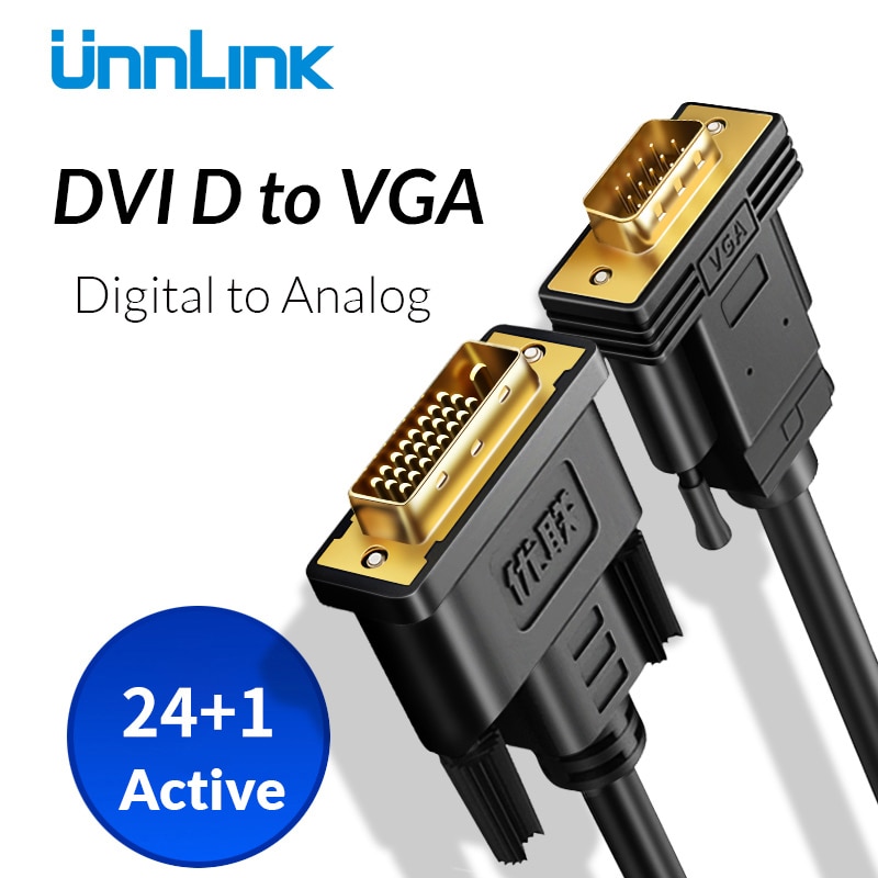 Unnlink digital aktiv dvi -d 24+1 to vga kabel adapter dvi vga konverter fhd 1080p @ 60 til pc hdtv projektor computer grafik