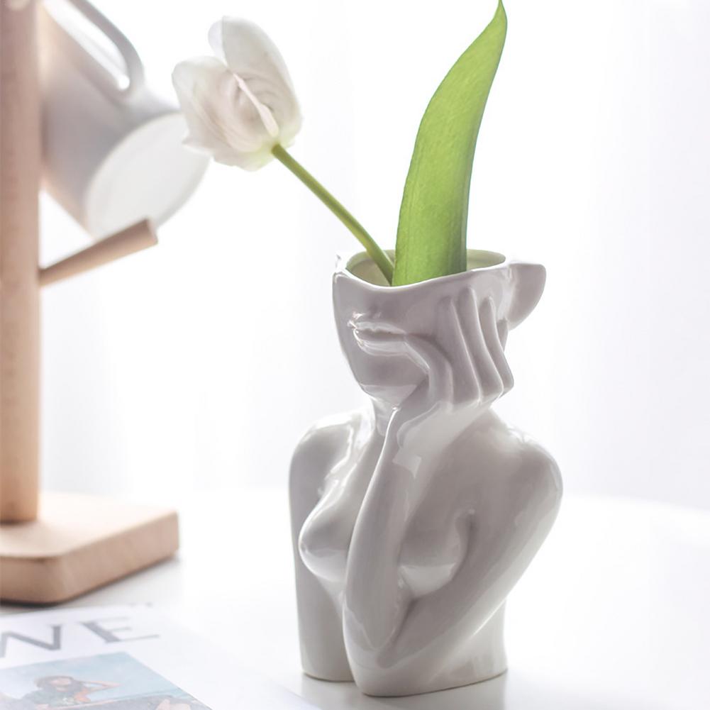 Ceramic Human Face Flower Vase Art Creatrive Sculpture Human Head Abstract Plant Flower Pot Home Decor Arrangement