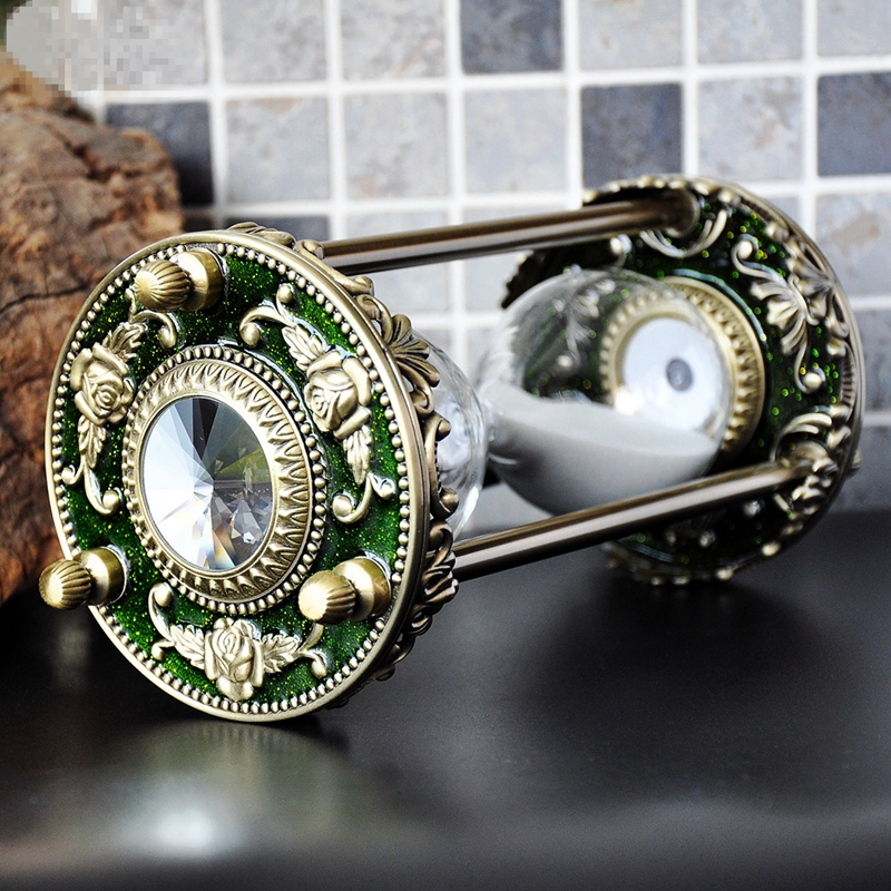 Sablier Vintage en métal incrusté de cristal, minuterie de 30 minutes, ornement , décoration de la maison