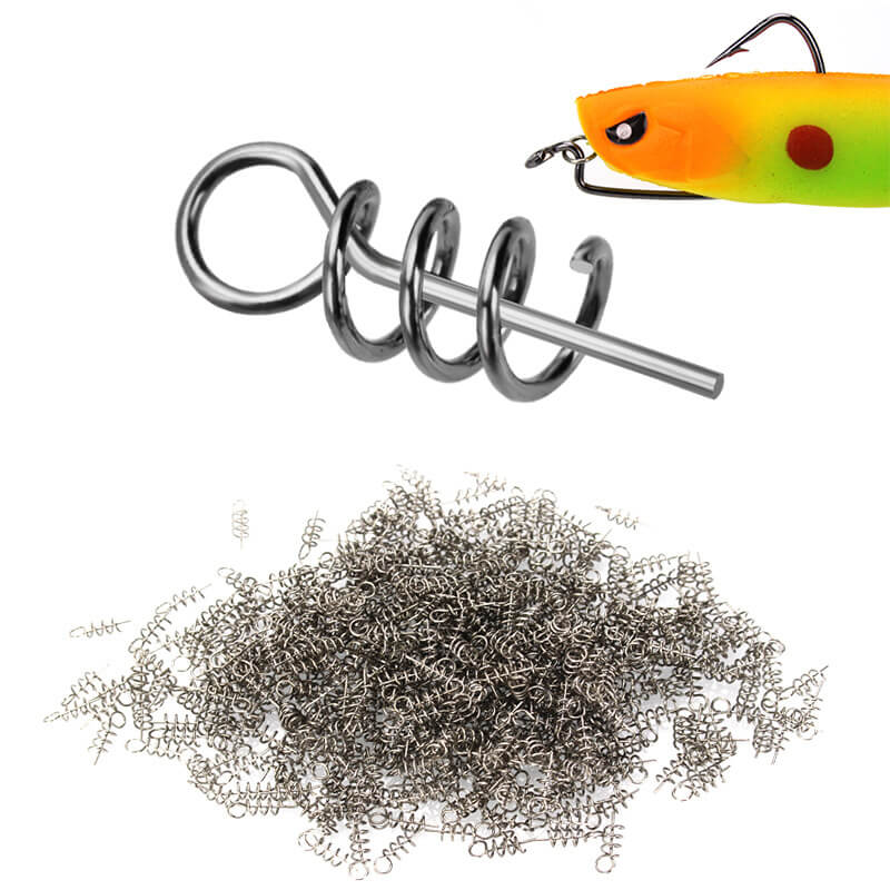 100pcs 304 Stainless Steel Centering Sping Pin Twistlock 1.4cm for Soft Lure Worm Weighted Hook Fishing Latch Screw Needle