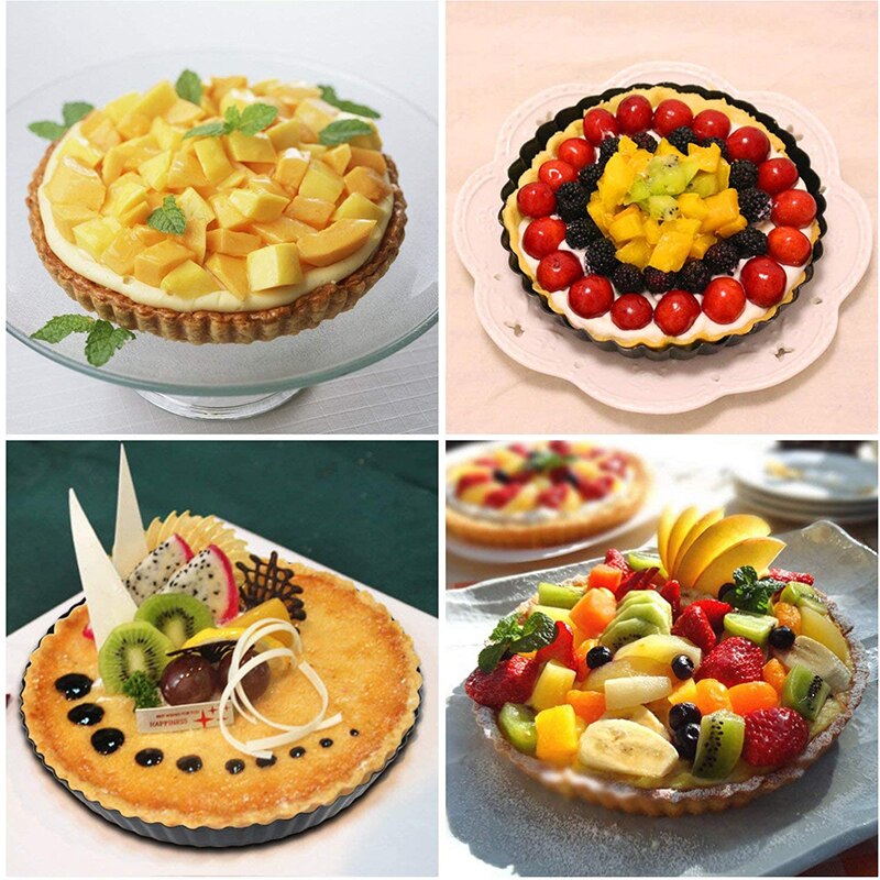 Moules à tarte en Silicone Mini Quiche moules antiadhésif rond cannelé Flan avec Bases en vrac moule à gâteau 8 pièces
