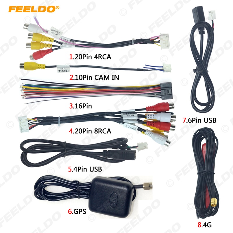 Feeldo bilhuvudenhet stereo ledningsnät kompatibla för xy auto android lösning gränssnitt rca usb ljud- och videokabel: 1 2 3 4 5 6 7 8