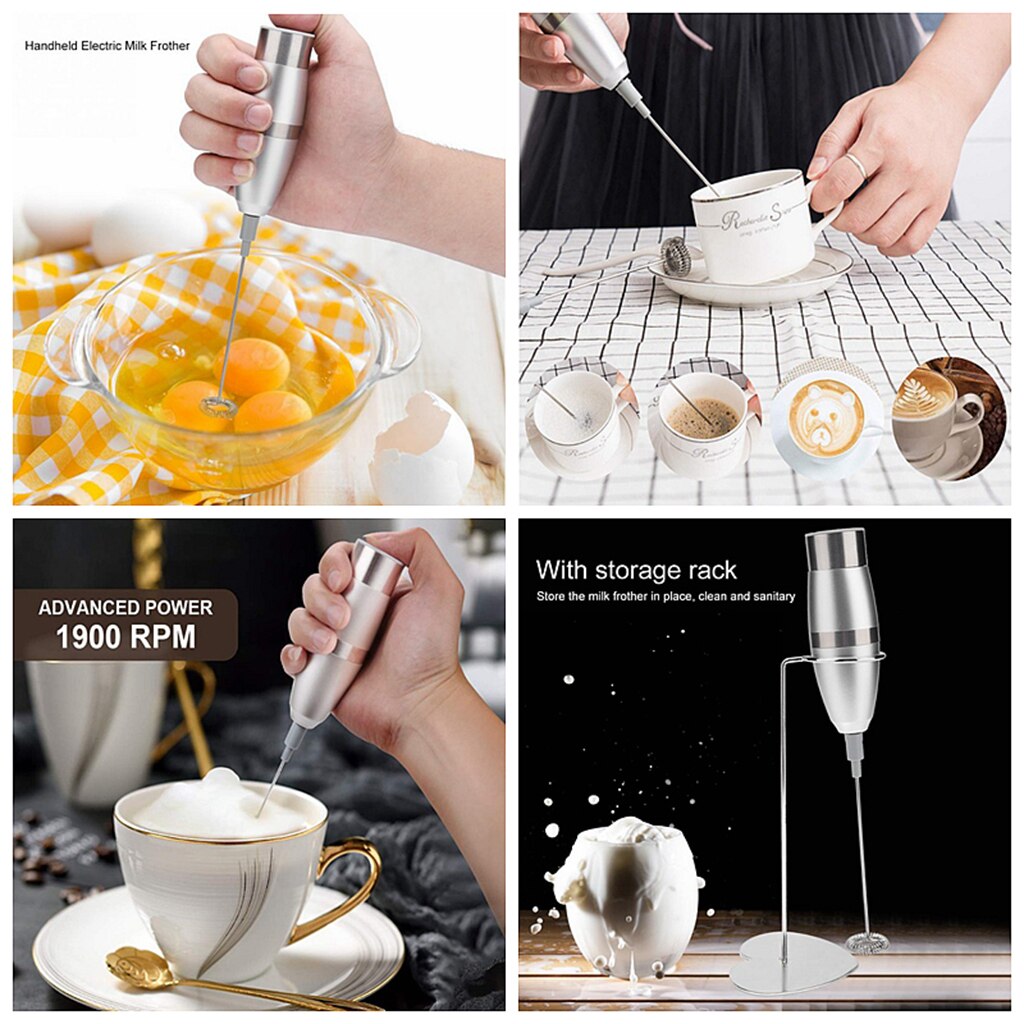 Stainless Steel Electric Milk Frother Handheld Blender Foam Coffee Maker with Spring Whisk Head Cappuccino Maker Kitchen Tools