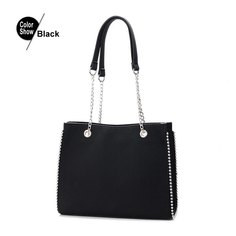 Bolso de hombro de lujo para mujer, bolso de mujer de informal con remaches de cuero, bolso de mano de alta capacidad: Black