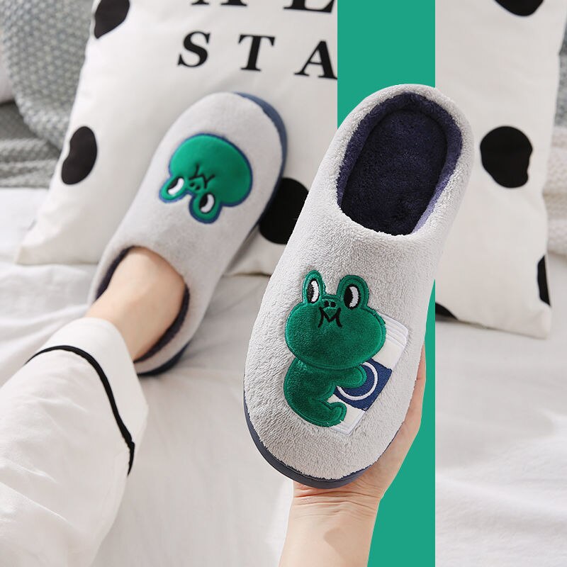 Xiaomi Mijia Non-slip Winter Slippers Home Men Women Warm Floor Shoes Cotton Ladies Indoor Slippers Cute Couple Plush Slipper: green 44-45