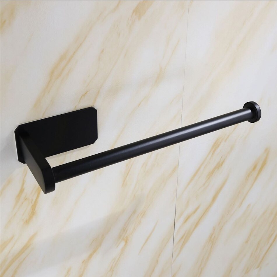 Black Kitchen Paper Holder 304 Stainless Steel Adhesive Toilet Tissue Roll Shelf Wall Hanger Bathroom WC Long Paper Towel Bar: paper holder C
