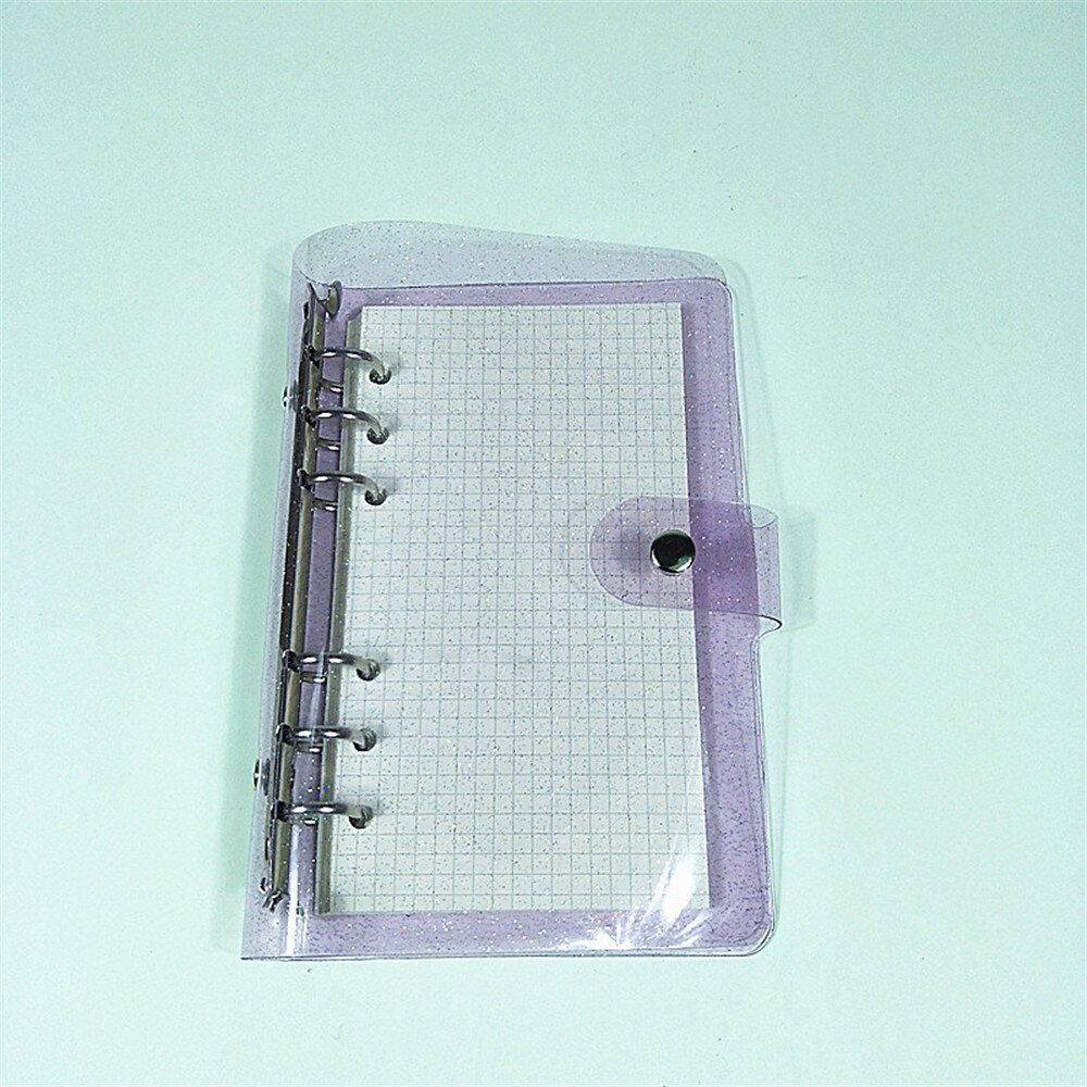 A6 glitter notesbog 6 ringe ringbind løst blad gennemsigtig mappe planlægger kawaii papirvarer journal notesbog kontorartikler: Lilla