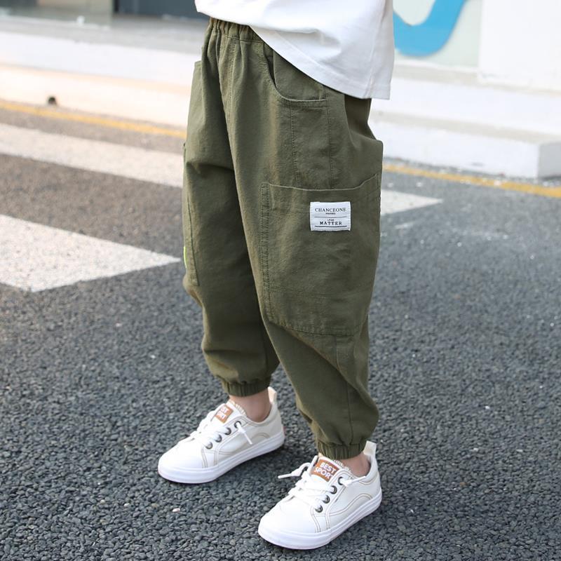 Gutt anti-mygg bukser tynnseksjon sommer låve løse bukser låve kjeledress leggings: Militærgrønn / 9t