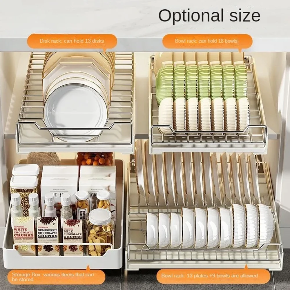 organizador de cocina extraíble, estante de almacenamiento con rieles deslizantes, tipo cajonera, cuenco, almacenamiento de platos, caja de especias, estante organizador, gabinetes