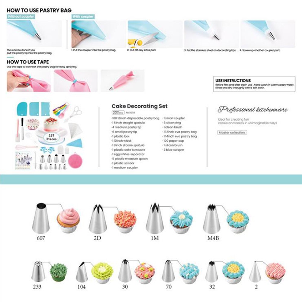 237 Pcs Baking Set Cake Decorating Tool Turntable Pastry Nozzles Cake Mold Novice Home Baking Beginner Set