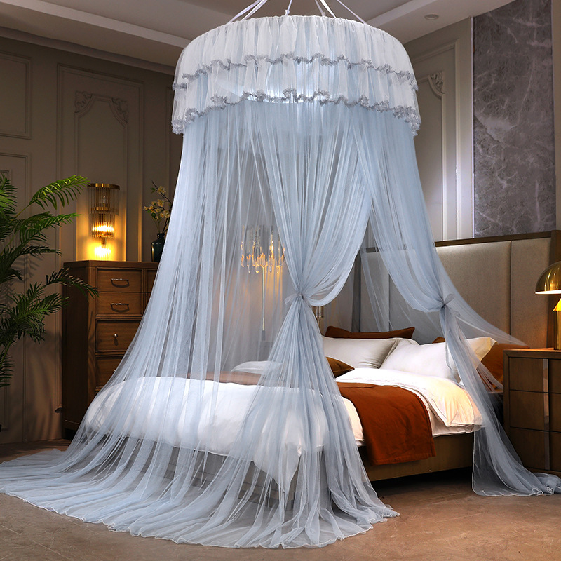 Königin König Bett Moskito Netz Prinzessin Stil Kuppel Weiß Grau Rosa Blick Anti-insekt Anti Moskito Netz Bett Volant: Blau grau