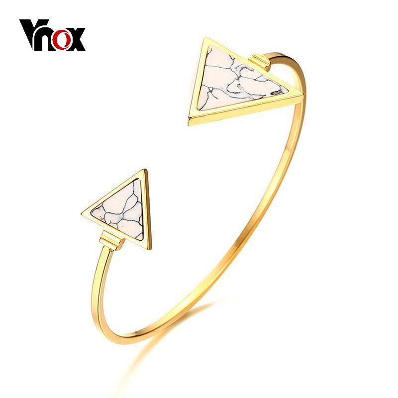 Vnox Mode Pijl Natuursteen Armbanden & Bangles voor Vrouwen Rvs Driehoek Vrouwen Manchet Armband Sieraden Goud-kleur