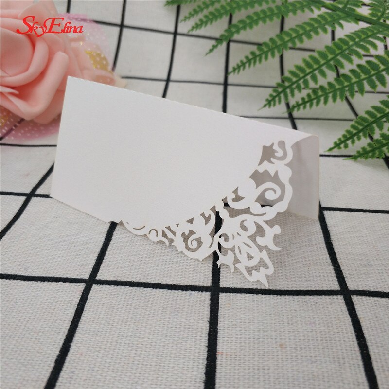 50pcs Wedding Party Table Name Place Cards Chic Pearlescent Lace Favor Message Setting Card Wedding Birthday Supplies 7ZSH870: white