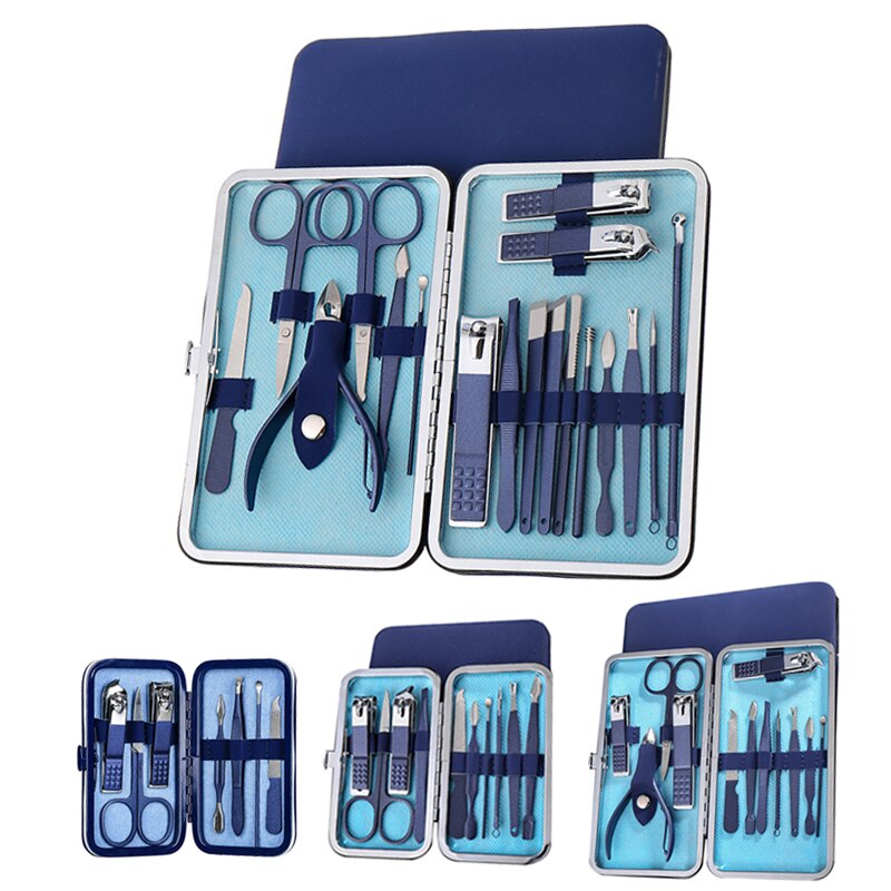 7/10/12/18 st/set manikyrset för professionell pedikyr nagelklippare verktygssats pedikyr i rostfritt stål med resefodral
