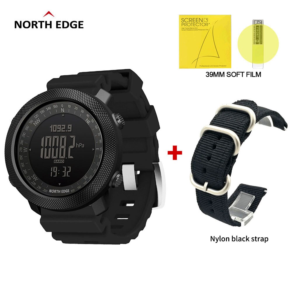 Norden Rand Apache Clever Uhr männer Sport smartwatch für lauf Klettern Schwimmen Kompass Höhenmesser Barometer Wasserdicht 50m: Schwarz Schwarz Nylon
