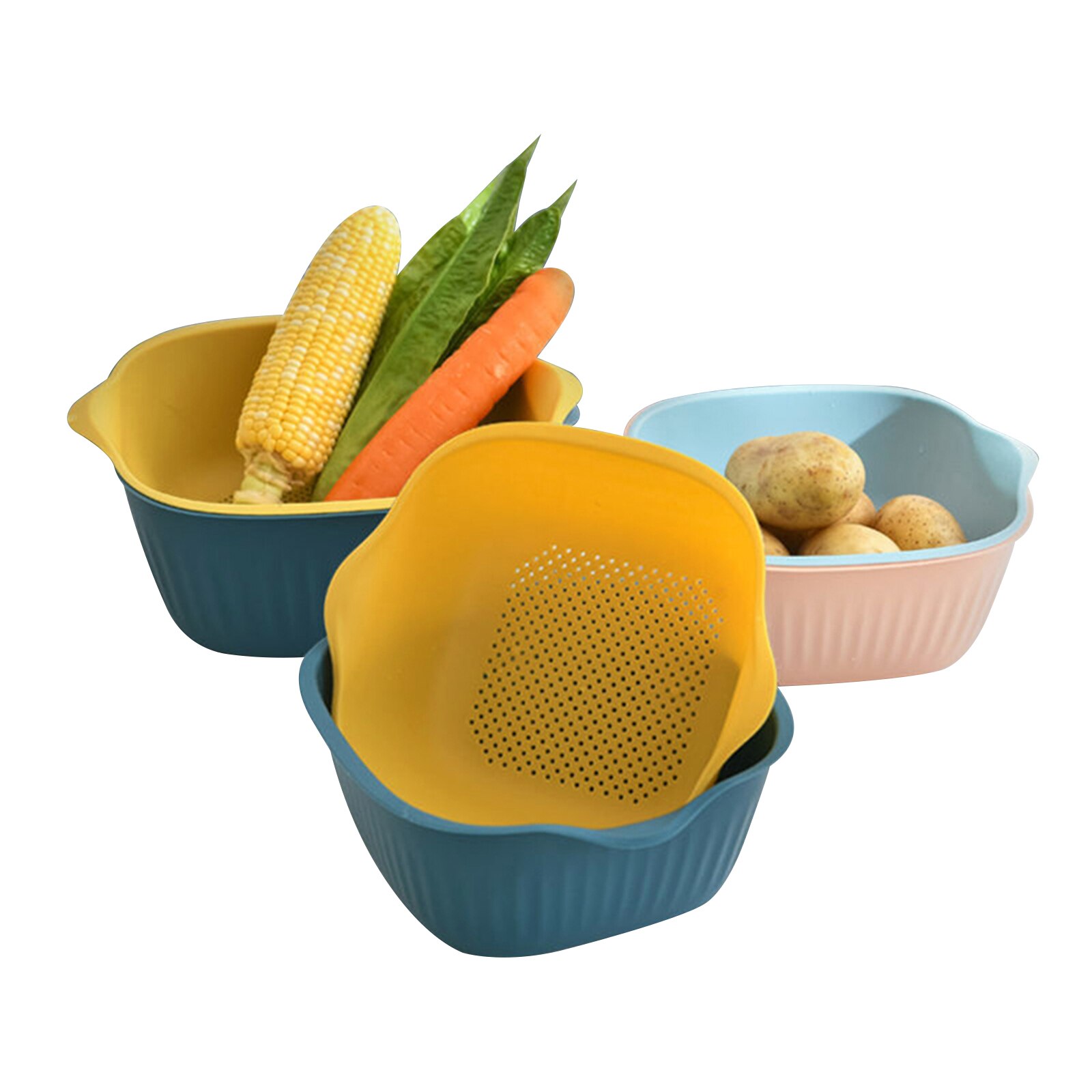 Vegetables Drying Basket Storage Box Detachable Camping Kitchen Clean Portable Tableware Large Capacity 2-Layer Box