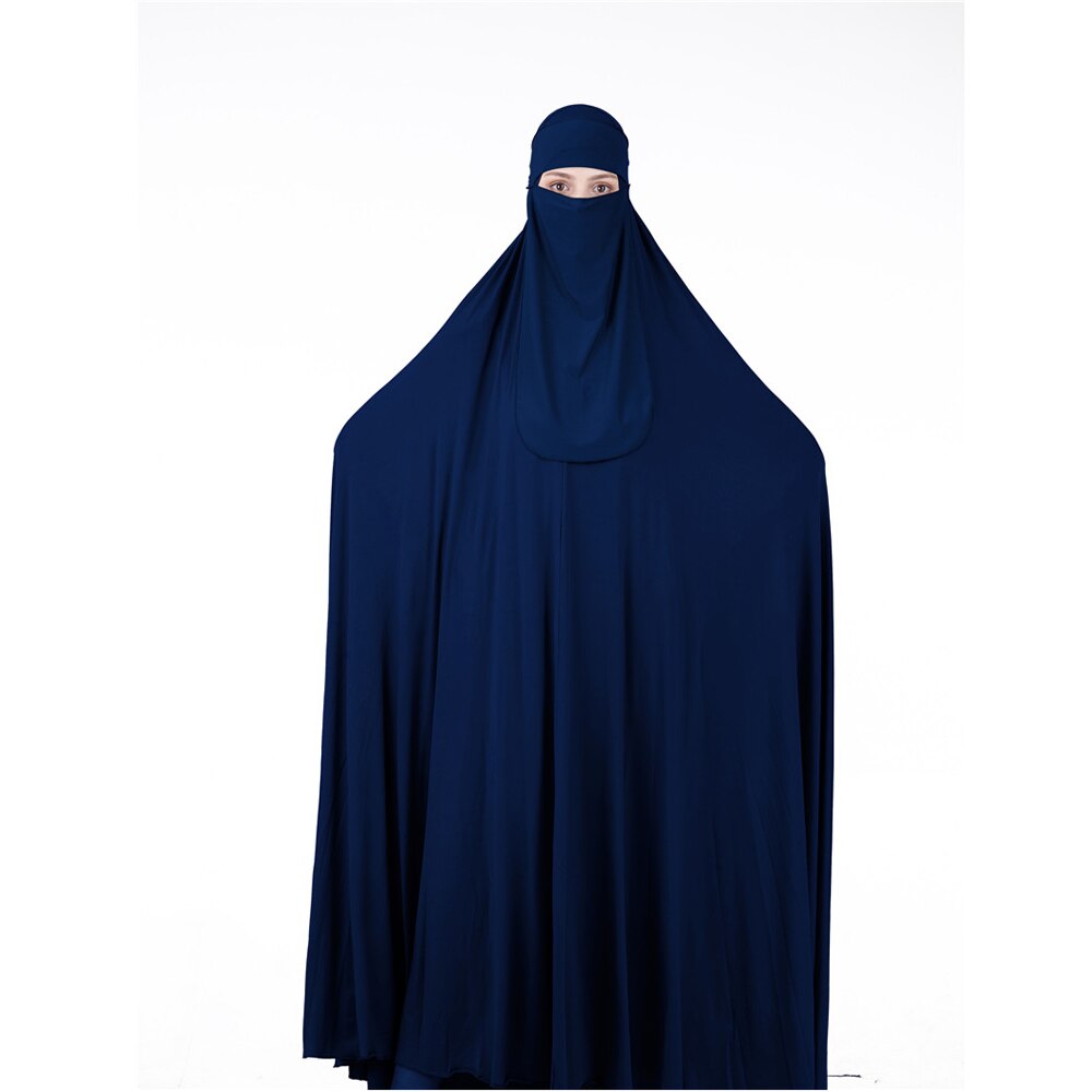 Cabeça jilbab muçulmano véu feminino abaya niqab burqa vestido de oração conjunto roupa islâmica robe hijab khimar kaftan turco ramadã: 04 Dark Blue / 2XL