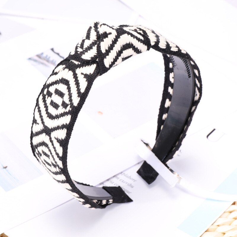 Südkorea Dongdaemun Kunling Promi Stil Breite Dicke Haar Bands Herbst Und Winter Neue Stil Elegante Stirnband Headba: Black Rhombus Ribbon Knot Hair Bands