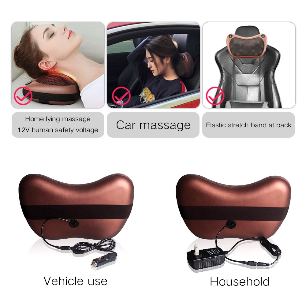 Shiatsu Massage Pillow Neck Headrest Massage Cushion Cervical Massager Lumbar Back Roller Vibrating Heat Electric Massage Device