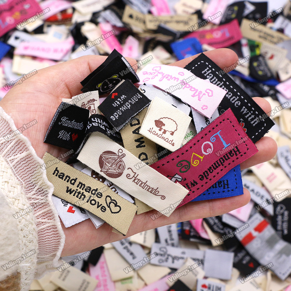 200Pcs Mix Cloth Labels Cartoon Pattern Hand Made Tags For Knitted Hats Woven Handmade Labels DIY Bag Shoes Sew Accessories
