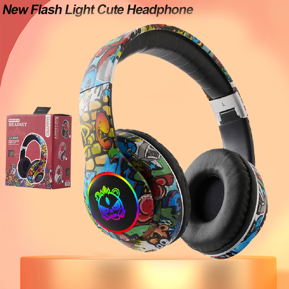 Trådlösa headset med blixtlampa för barn, öronhörlurar med mikrofon, bluetooth-headset, stereo, musik, spelhörlurar, flickor, pojkar