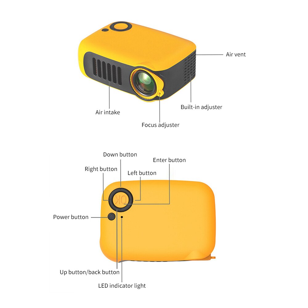 Mini proyector portátil de 800 lúmenes compatible con 1080P LCD 50.000 horas de vida lámpara de cine en casa Video proyector de apoyo banco de energía