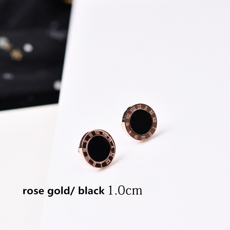 Yun ruo rosa guld svart romersk nummer örhänge kvinna man titan stål smycken födelsedag inte blekna allergivänligt: Rosa svart 1.0 cm