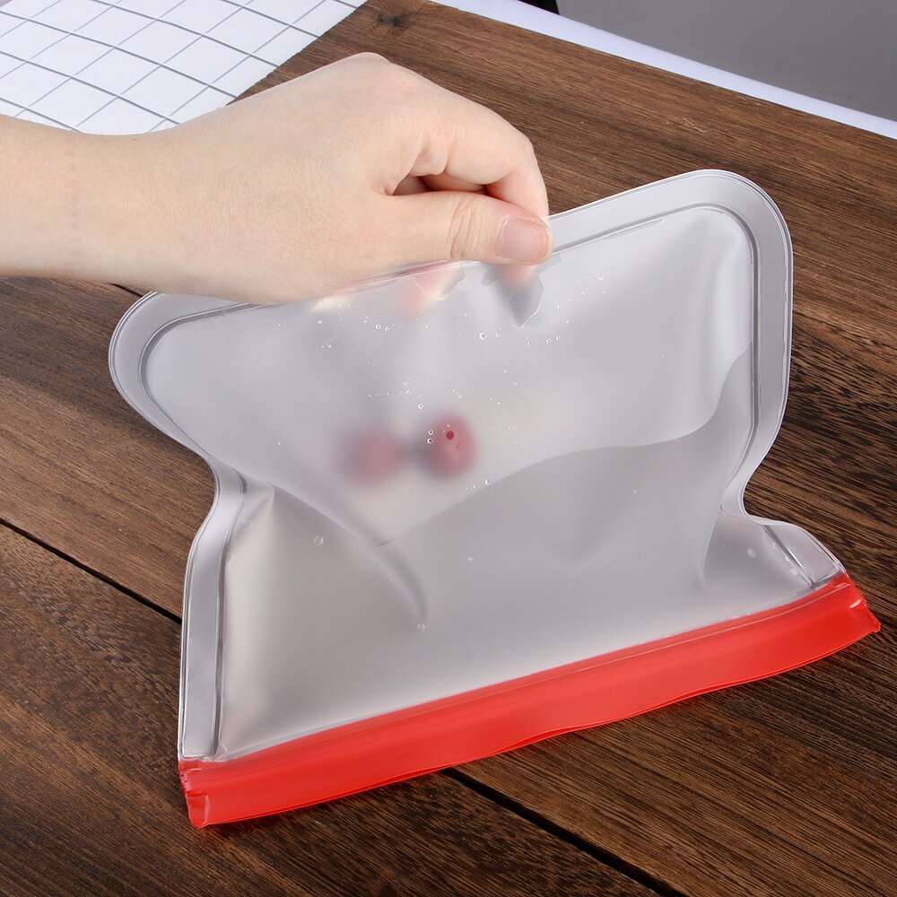 1pc doorschijnende siliconen zakjes voor het bewaren van verse levensmiddelen, lekvrije melk en fruitcontainers, herbruikbare, afgesloten staande zakken met ritssluiting