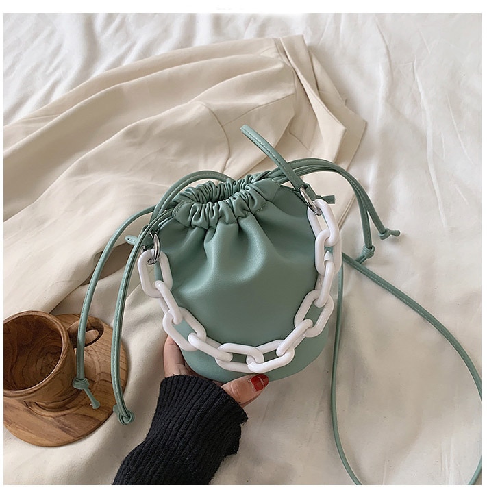 Petit cordon seau sacs pour femmes épaule sac à bandoulière femme sacs à main et sacs à main dame couleur unie sac à main: green