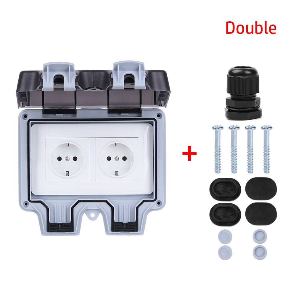 1Pc IP66 Stopcontact Outdoor Waterdichte Duitse Eu Plug Socket Regendicht Outdoor Geschakeld Stopcontact Buiten Gebruik: Double