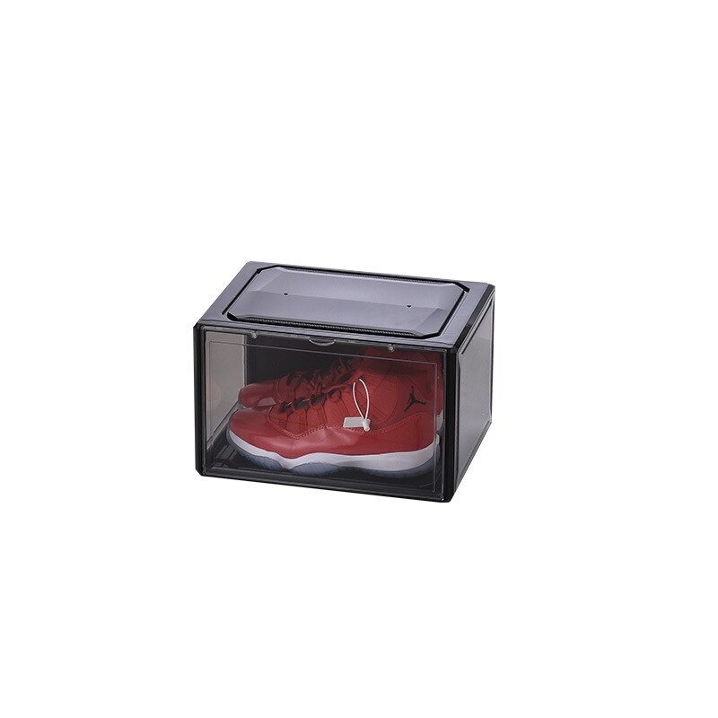 Set up shoe box, clear basketball shoe box, display shoe cabinet, shoe flip box acrylic organizer: black magnetic