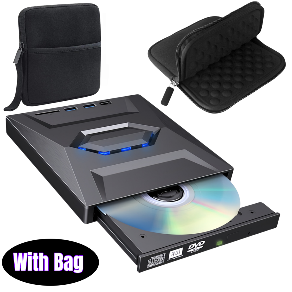 4-in-1 USB 3.0 Typ C Externes DVD-Laufwerk mit Typ-CUSB HUB SD-Kartenleser, CD DVD RW ROM Disk Player Brenner Lesegerät Schreibgerät: green