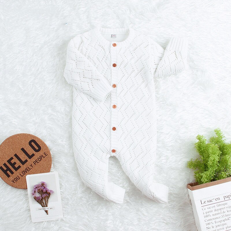 Focusnorm 0-24M Baby Meisjes Jongens Rompertjes Solid Lange Mouw Enkele Breasted Gebreide Trui Winter Outfits 4 Kleuren