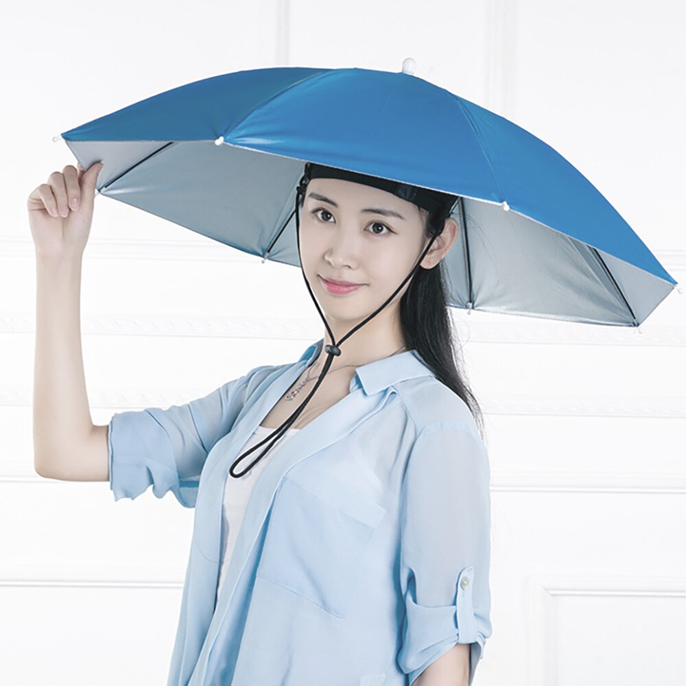 Coiffe de tête réglable parasol pliable protection solaire ombre parapluie chapeaux vêtements de pluie en plein air Sport chapeau randonnée plage Camping casquette de cyclisme: Blue