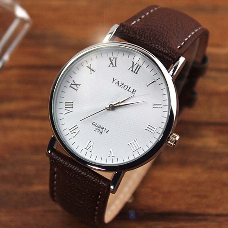 Luxe Faux Leather Mens Analoge Horloge Horloges Bruine Band Mannen Horloge Mannen Horloges Vrouwen Quartz Horloge Mannen 'S Wristwatc