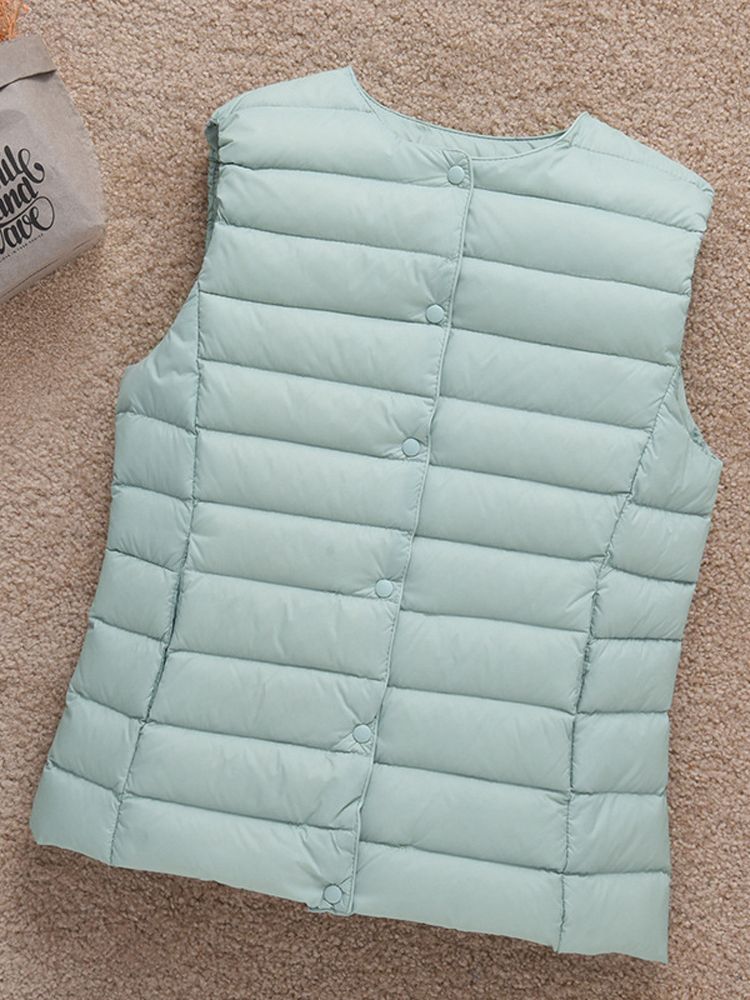 0-10℃ Women Puffer Vest Coat Autumn Winter Duck Down Thin Jackets Ultra Light Collar Reversible Sleeveless Waistcoat: XL / SKY BLUE