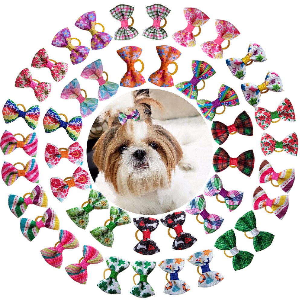 30pcs 4 Styles Pet Bows Dog Hair Bows for Puppy Hair Accessories Grooming Bows Rubber Bands Dog Bows Pet Supplies Dog Supplies